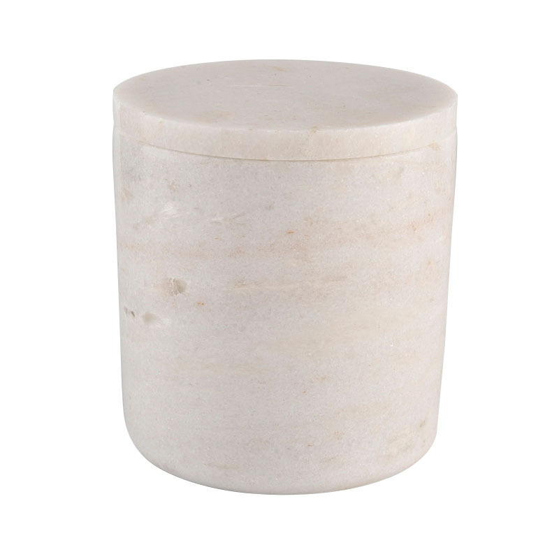 White marble stone cylinder candle jars with lids