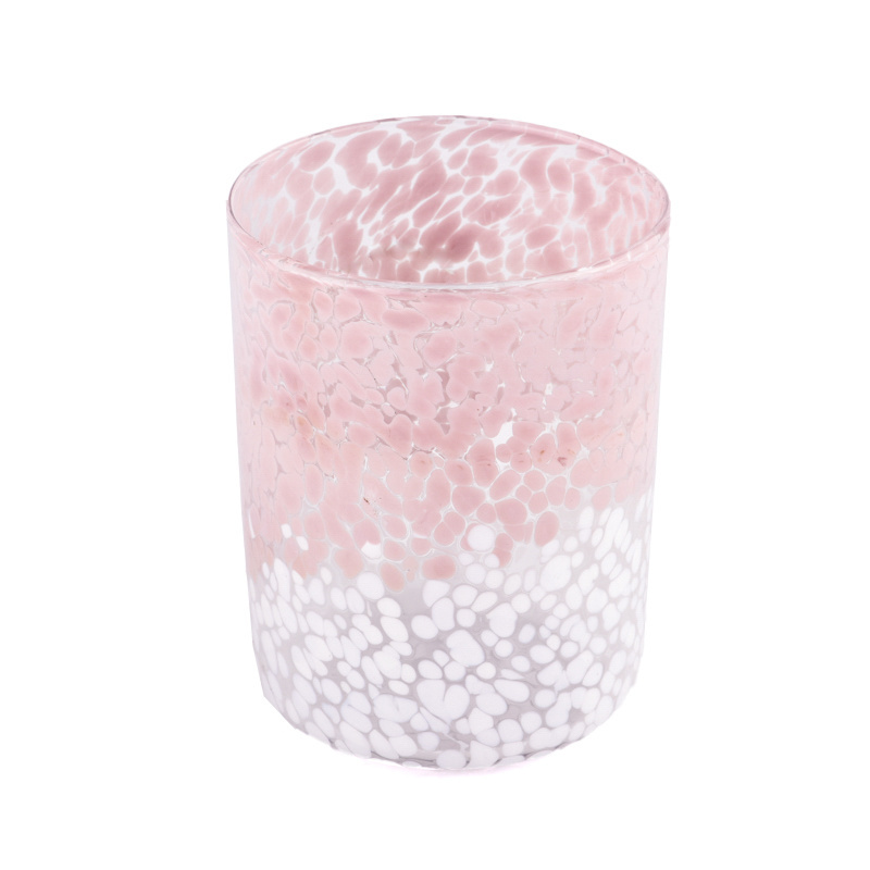 Wholesale 1374ml Large Glass Candle Jar Pink and White Speckled Lanterns & Holders