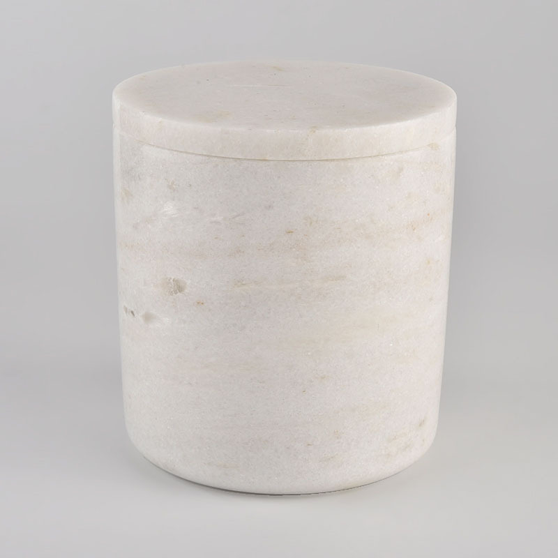 White marble stone cylinder candle jars with lids