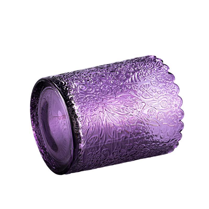 Wholesale Patterned Purple Glass Candle Holder for Wedding Decoration