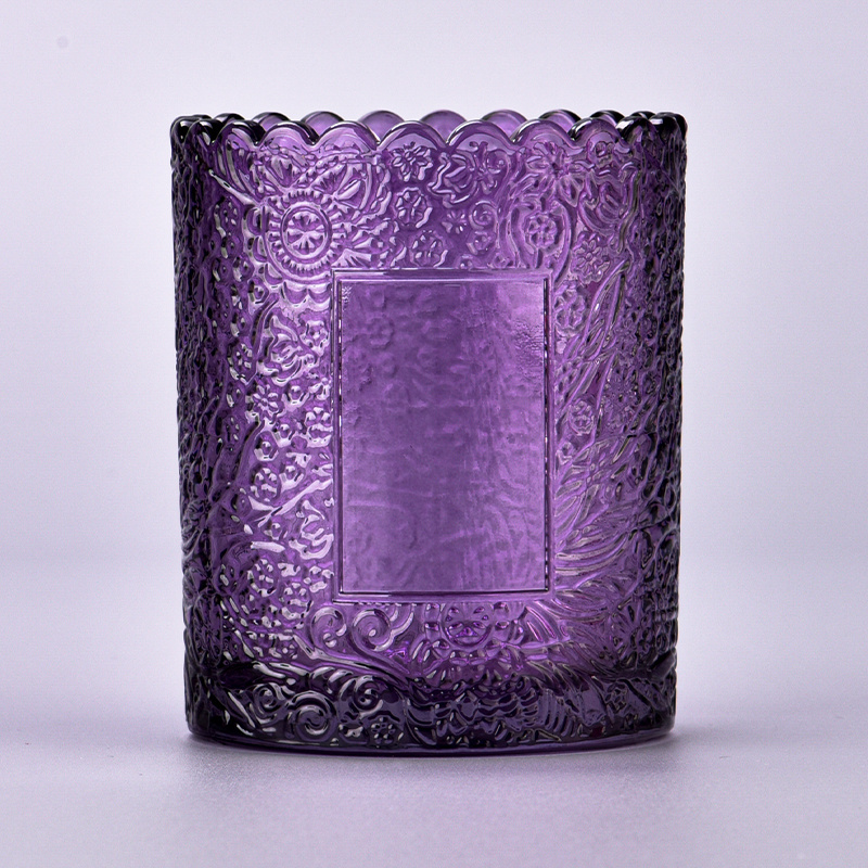 Wholesale Patterned Purple Glass Candle Holder for Wedding Decoration