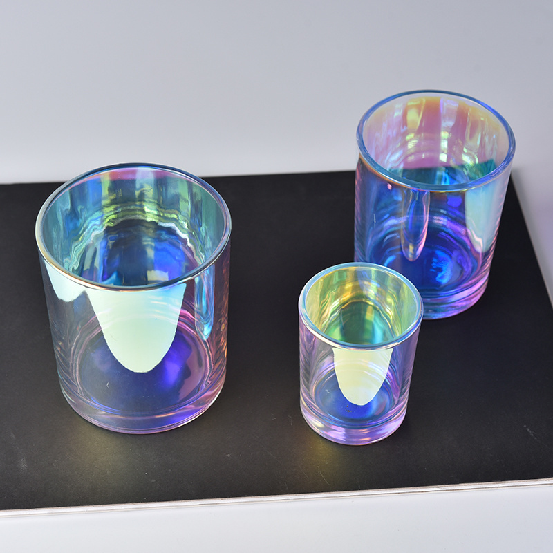 Small cups candle jars glass Holographic iridescent candle holder 6 oz 7 oz 8 oz