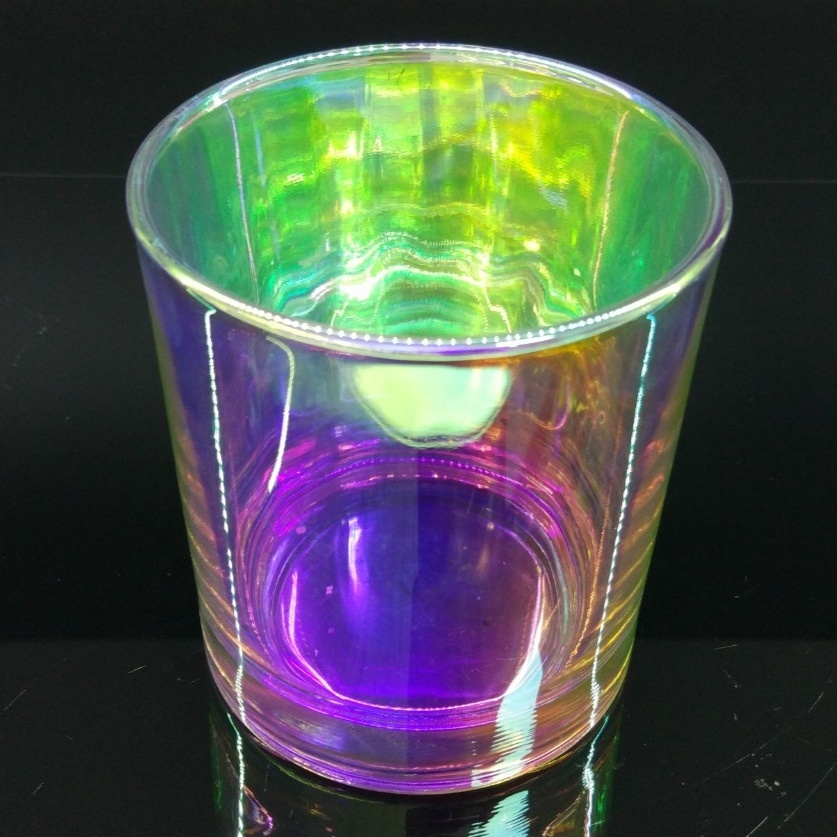 holographic glass tumbler, iridescent candle jar 8 oz