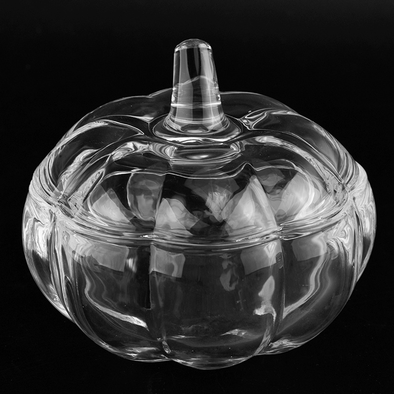 Home Decor Halloween Clear Pumpkin Shape Glass Jar with glass lid