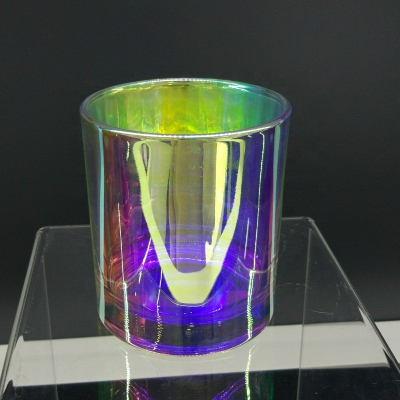 holographic glass tumbler, iridescent candle jar 8 oz