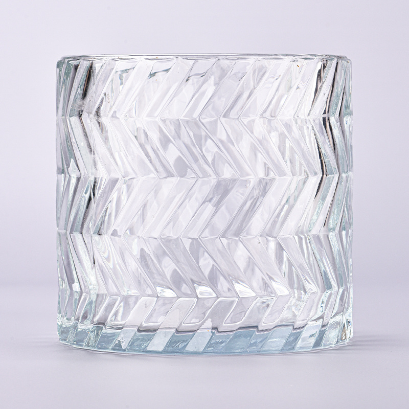 Wholesale large capacity embossed transparent glass candle holder