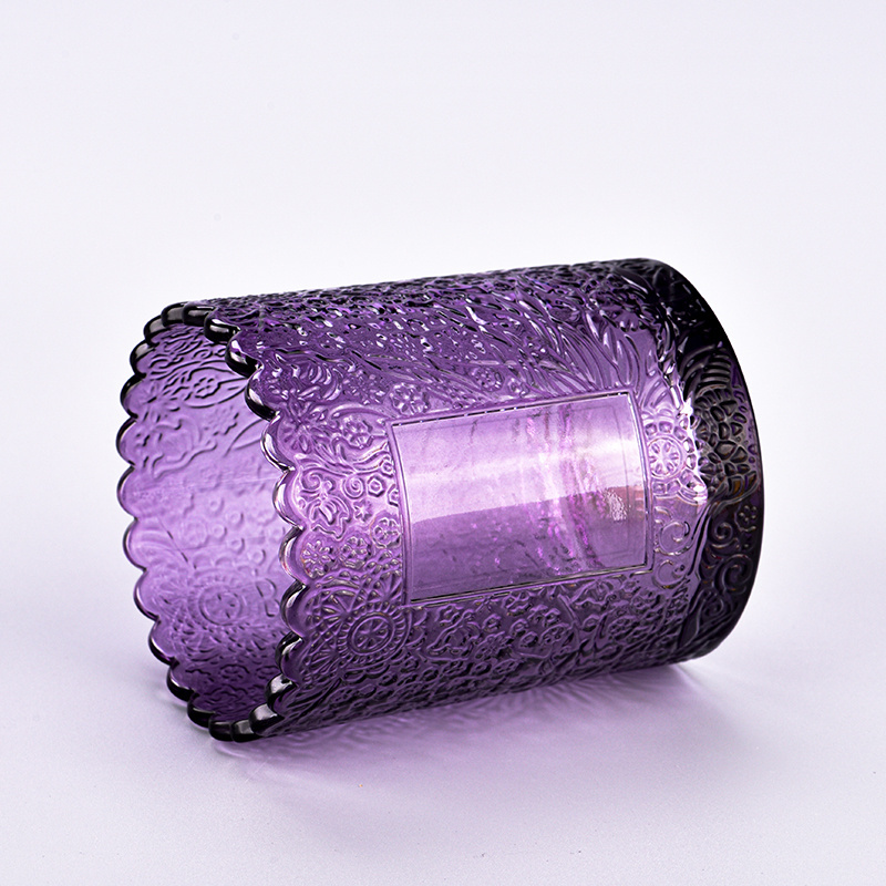 Wholesale Patterned Purple Glass Candle Holder for Wedding Decoration