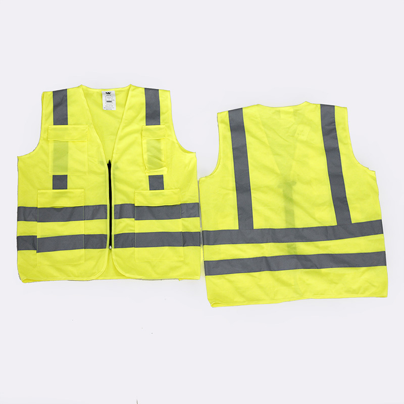 Fluorescent Green Orange Reflective Safety Vest With Multi Pockets