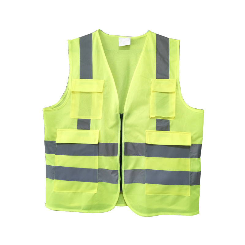 Fluorescent Green Orange Reflective Safety Vest With Multi Pockets