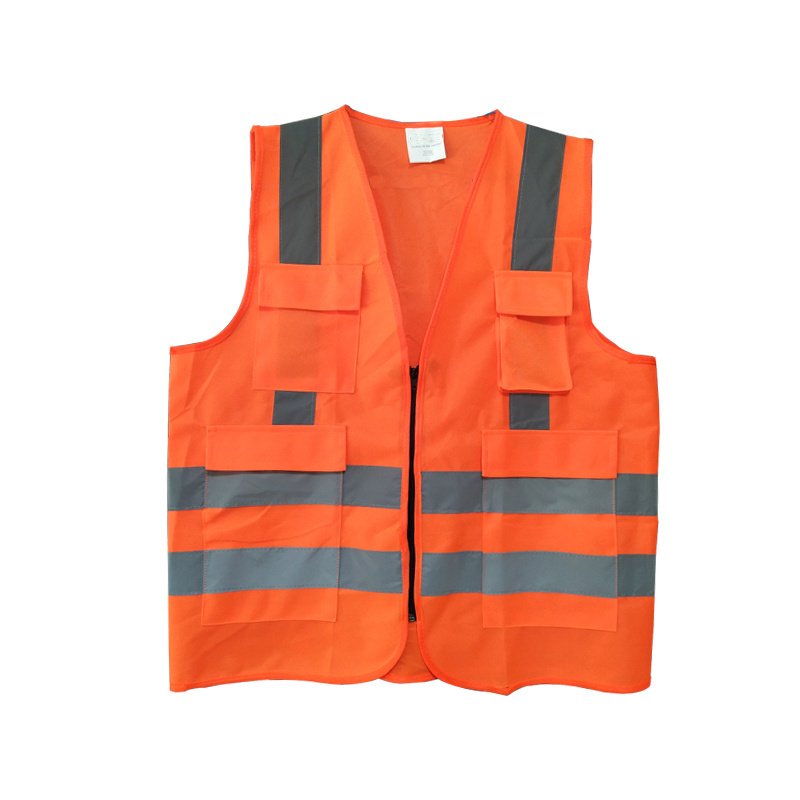 Fluorescent Green Orange Reflective Safety Vest With Multi Pockets