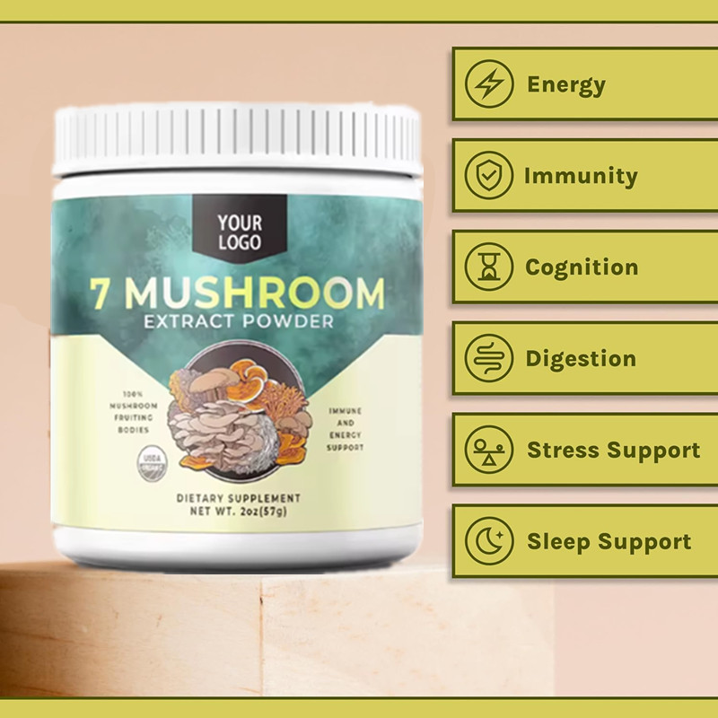 OEM/ODM/OBM Top Quality Herbal Mushroom Mixed Powder Chaga Turkey Tail Maitake Reishi Cordyceps Lions Mane Mushroom Powder