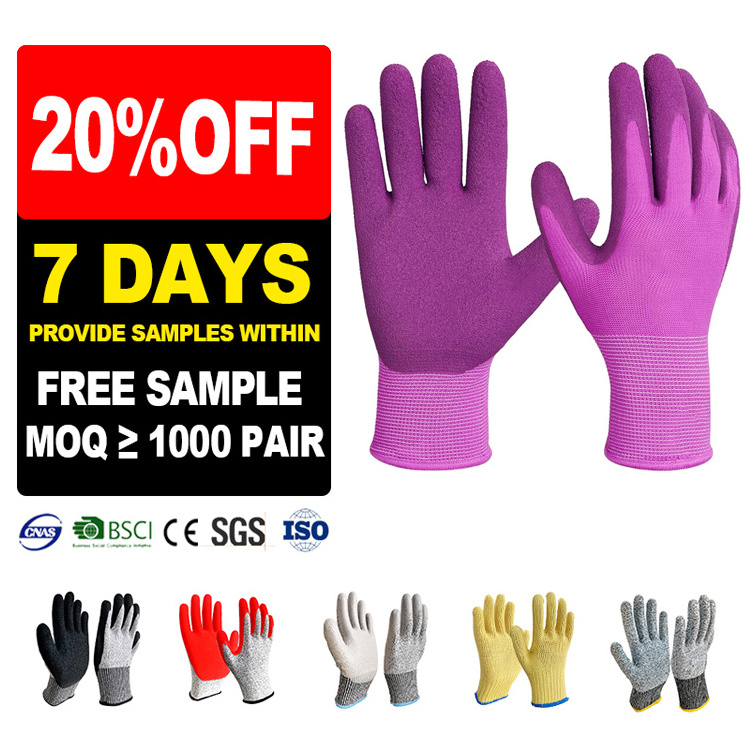 SunnyHope Nylon Knit Non Slip Coating Rubber Palm Coated sandy Latex Protection Safety Work Gloves