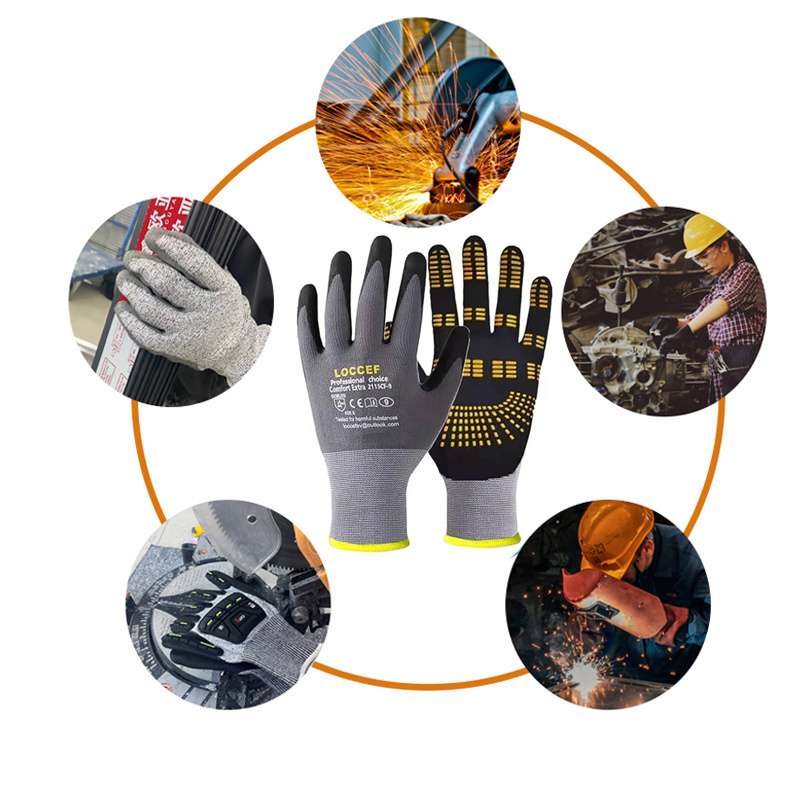 SunnyHope good quality anti slip durable Nylon polyester Spandex Liner Nitrile foam dipped garden work Gloves with dot