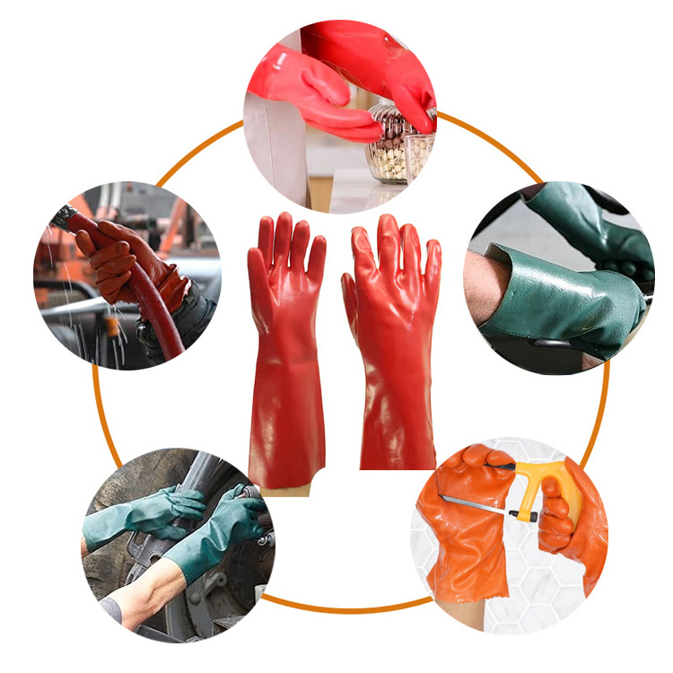 Sunnyhope red rubber hand PVC working oil resistant gloves coated safety work gloves