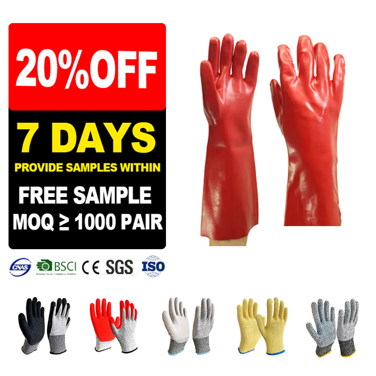 Sunnyhope red rubber hand PVC working oil resistant gloves coated safety work gloves