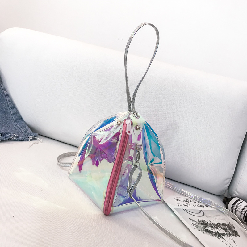 Trendy bags 2021 laser women cute triangle novelty purse candy jelly handbag women purse sling bag