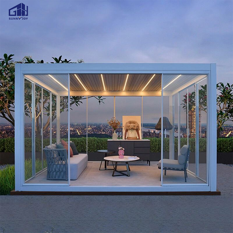 Modern Aluminum Retractable Backyard Patio Awning Automatic Motorized Louver Outdoor Pergola With Wall Cover