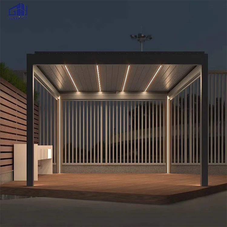 Modern Aluminum Retractable Backyard Patio Awning Automatic Motorized Louver Outdoor Pergola With Wall Cover