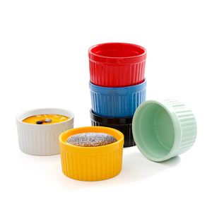 Set of 6 assorted colors ceramic oven safe souffle ramekins bowl ceramic sauce ramekins for creme brulee dessert pudding