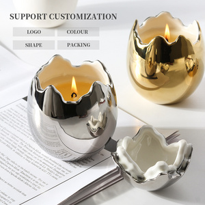 Custom logo creative european nuique eggshell aroma candle jar electroplating luxury empty ceramic candle jars