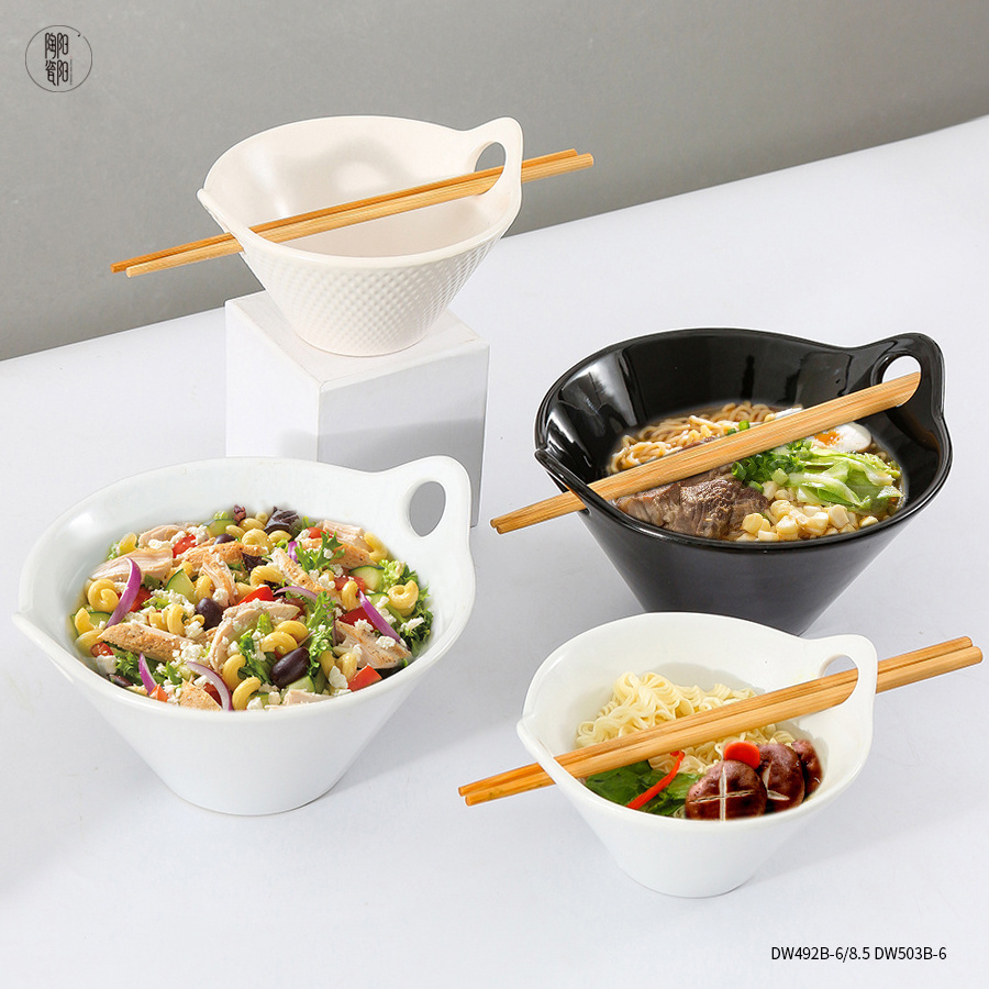 Modern Japanese Porcelain Large Instant Noodle Bowls Set Customized Ceramic Ramen Noodle Bowl with Chopsticks