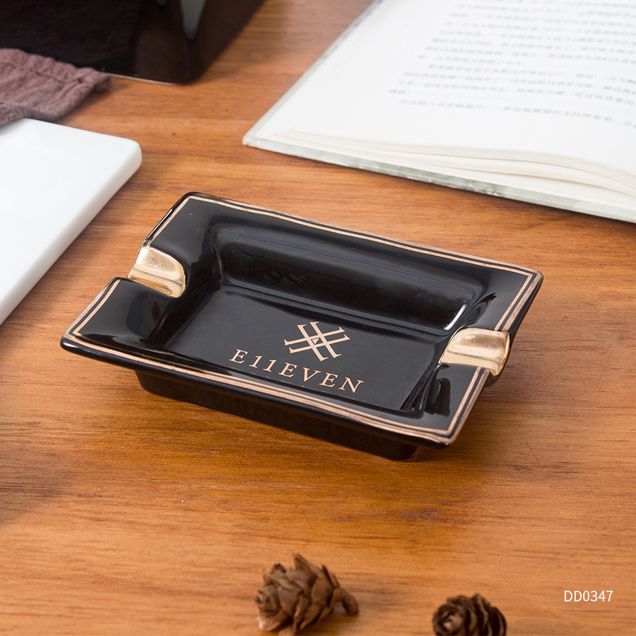 Handmade customized luxury porcelain ashtrays personalized black ceramic cigar ashtray with custom logo