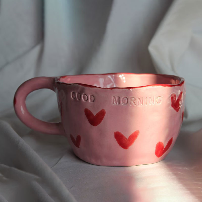 Valentines day gift 2024 porcelain romantic couple heart coffee cup modern customized design printed cute ceramic mug custom