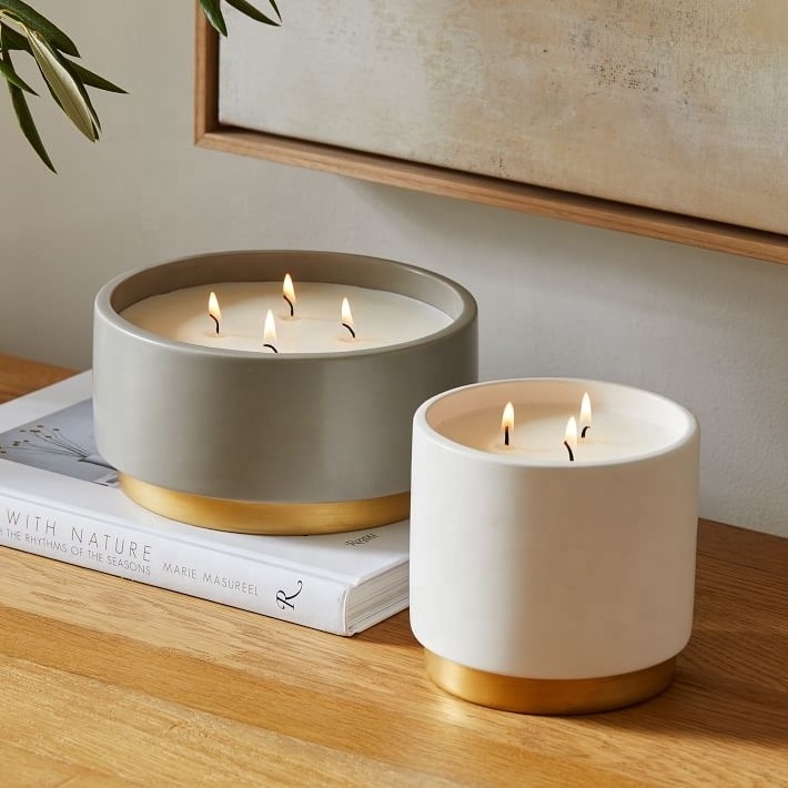 Unique Minimalism Luxury Candle Bowl Wholesale Large Ceramic Candle Jars with Beeswax Candles