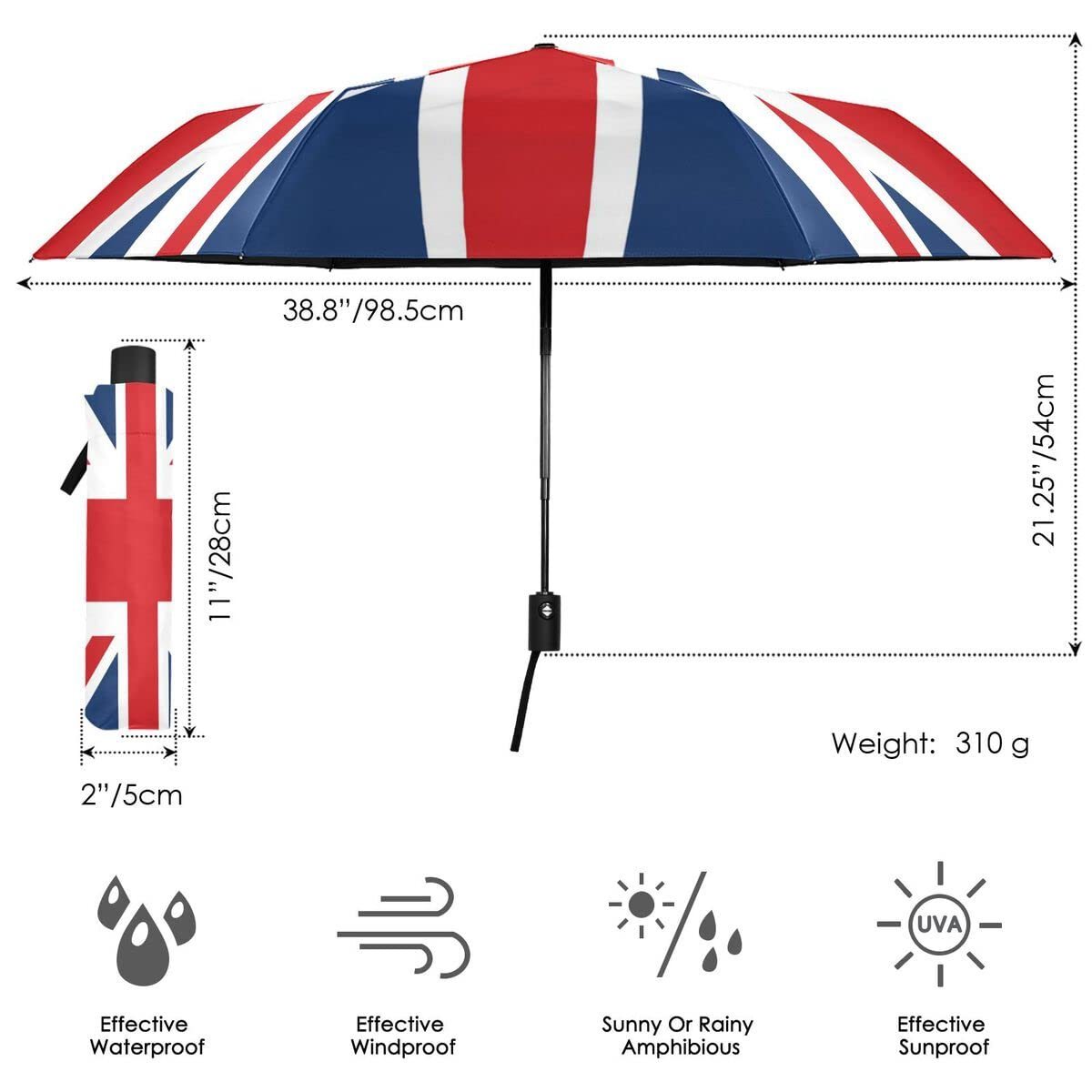 Free Sample Multi color custom logo 3 folding umbrella automatic sun and rain umbrella windproof umbrella for outdoor Union Flag