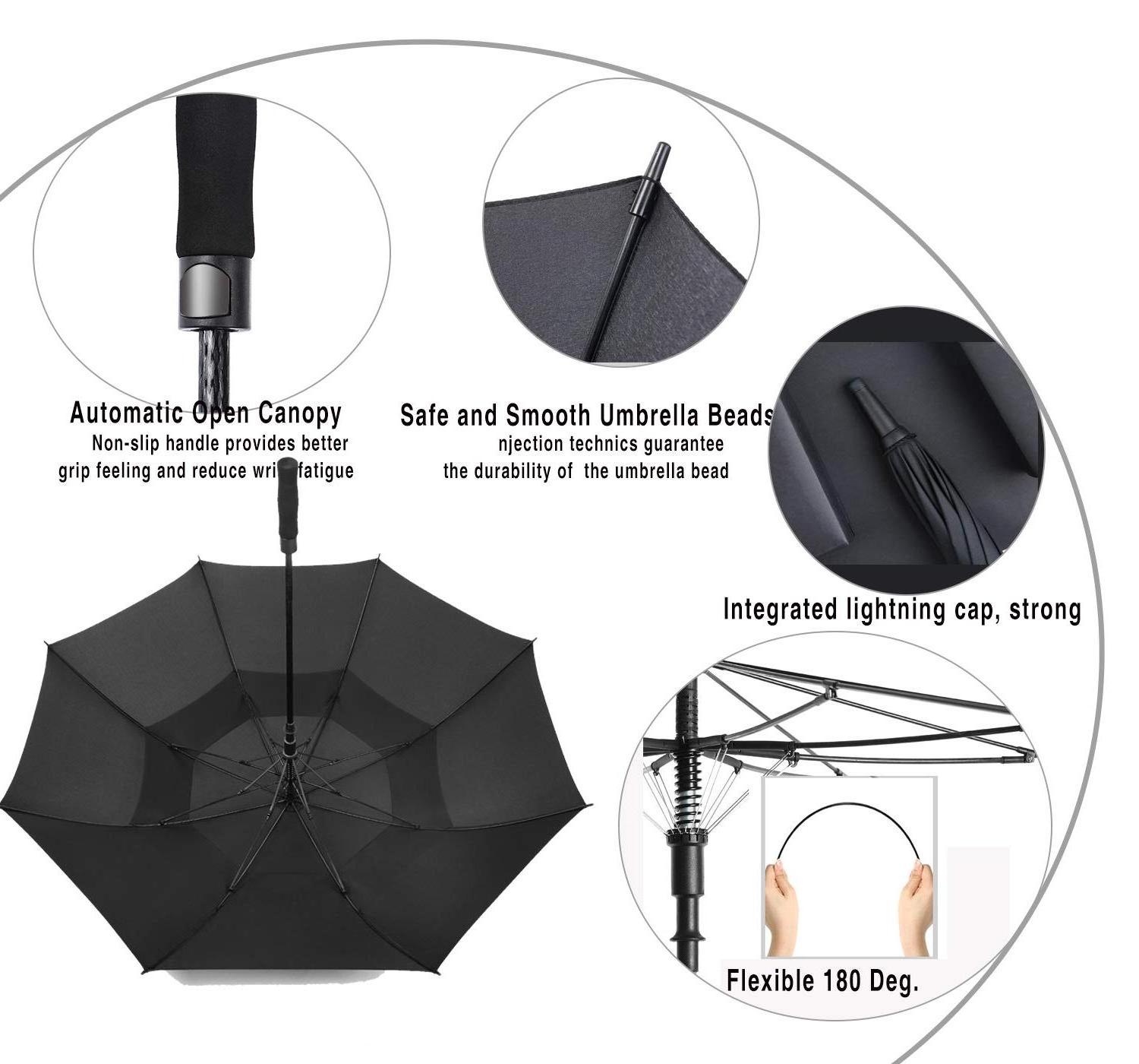 Automatic Open Golf Umbrella Large 62/68/72 Inch Extra Large Oversize Double Canopy Vented Windproof Waterproof Umbrella