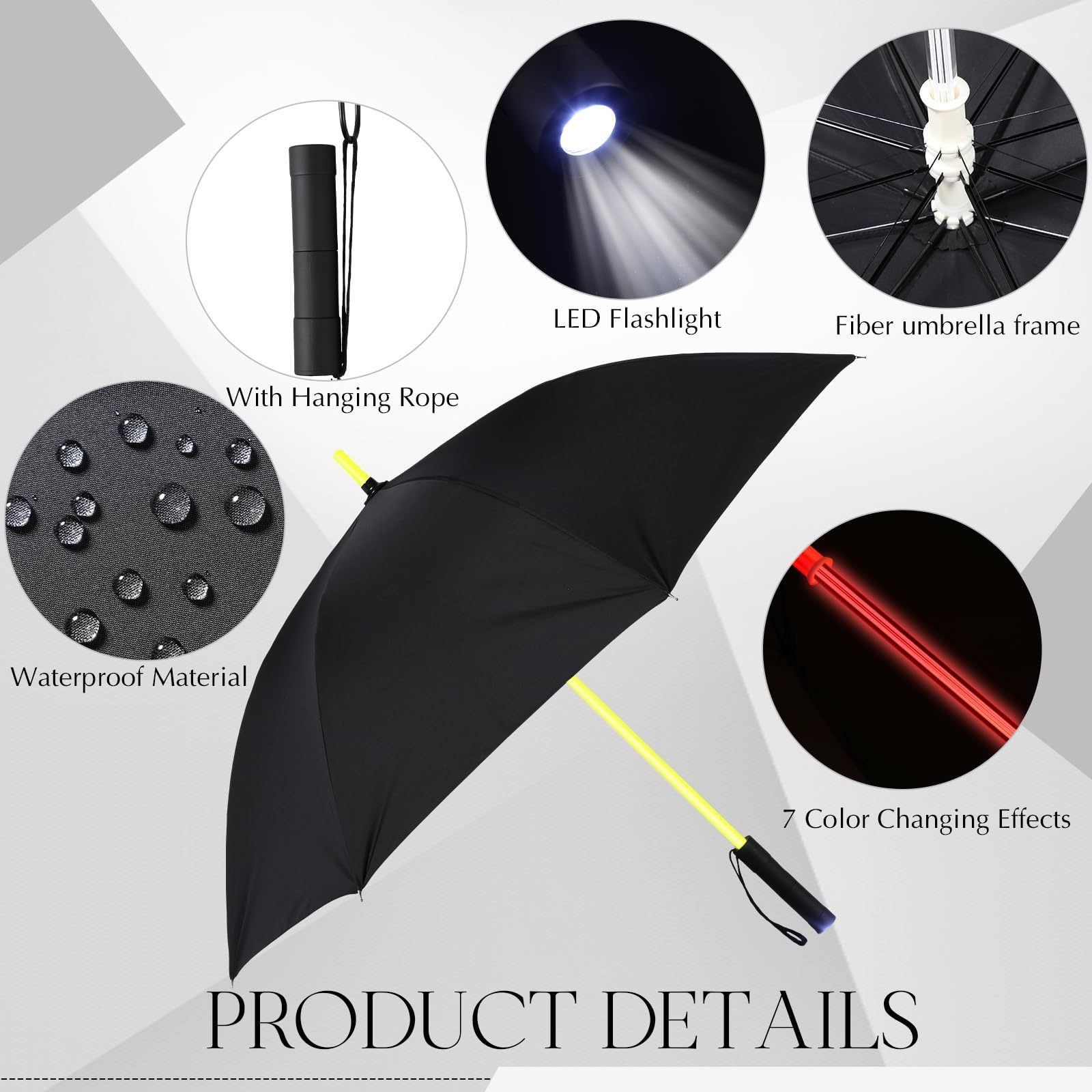 LED Umbrella Laser Sword Light up Umbrella with 7 Color Changing Effects Long Handle Straight Stick Umbrella Parasol 8 Rib