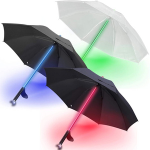 LED Umbrella Laser Sword Light up Umbrella with 7 Color Changing Effects Long Handle Straight Stick Umbrella Parasol 8 Rib