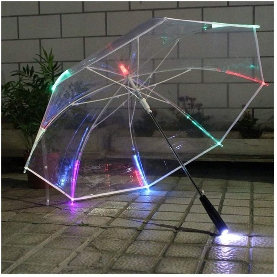 Light Up 7 Color Led with Flashlight Transparent Handle Straight Fashionable Clear Umbrella Parasol umbrella with light