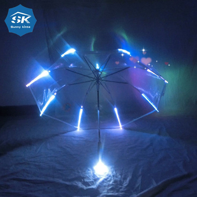 Light Up 7 Color Led with Flashlight Transparent Handle Straight Fashionable Clear Umbrella Parasol umbrella with light