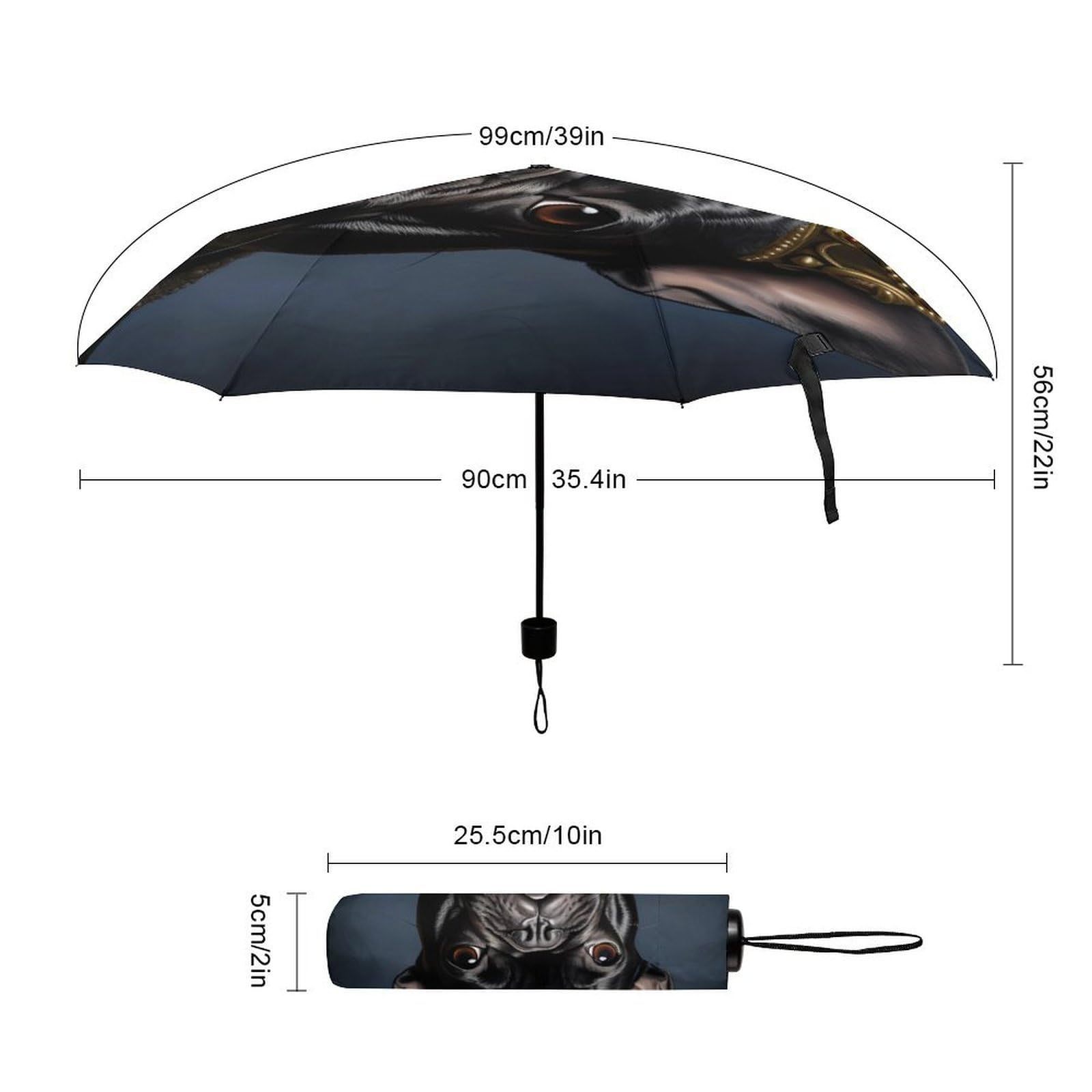 Funny French Bulldog Frenchie with A Golden Crown 3 Fold Umbrella Windproof UV Rain Umbrellas Portable Travel Folding Umbrella