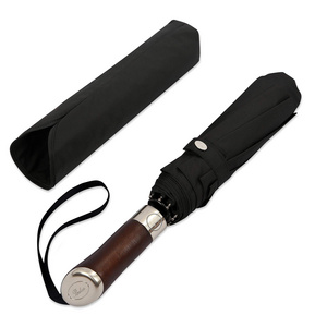 Travel Umbrella Luxurious Golden Hardwood Handle Windproof Frame Single Canopy Automatic Folding Umbrella Men's & Ladies