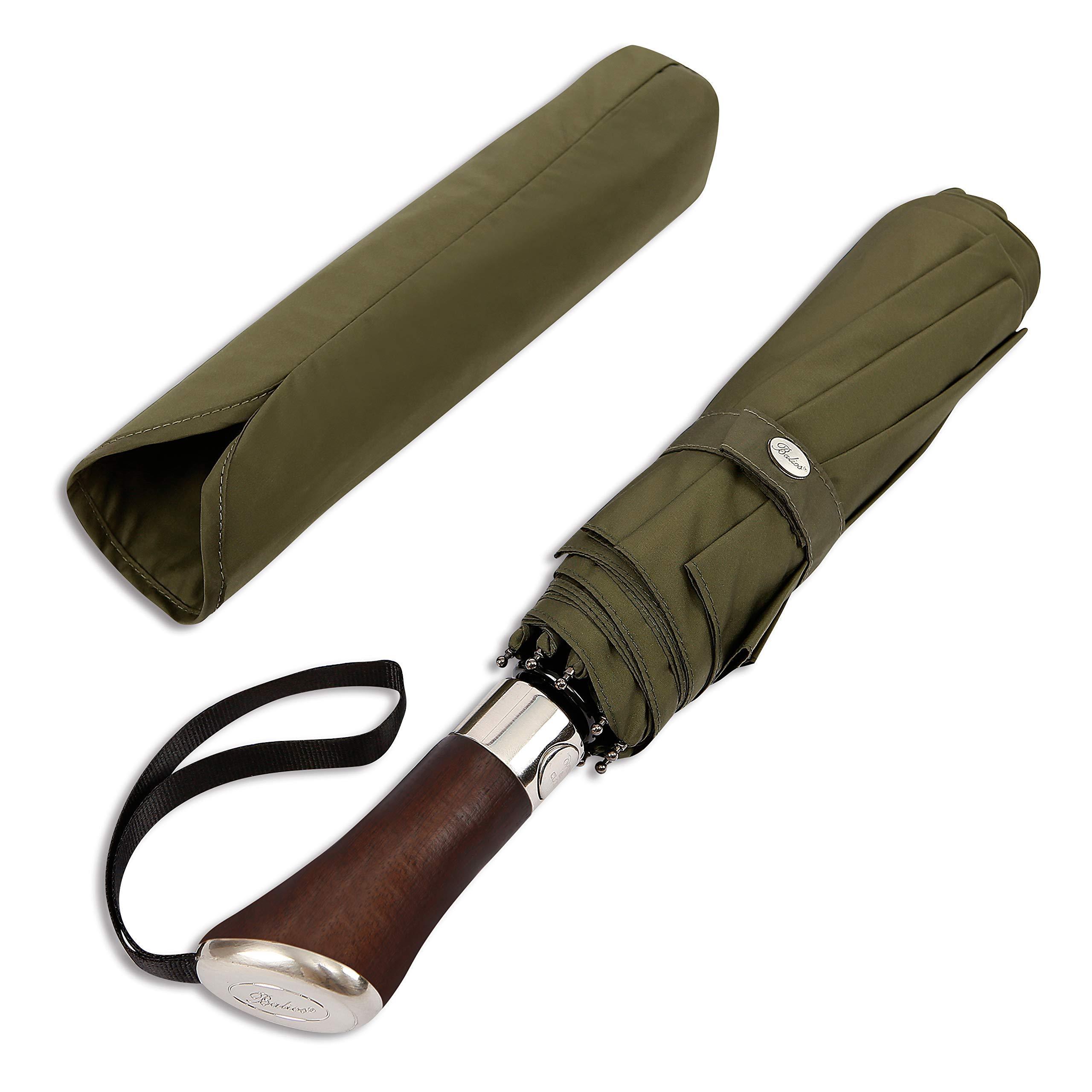 Travel Umbrella Luxurious Golden Hardwood Handle Windproof Frame Single Canopy Automatic Folding Umbrella Men's & Ladies