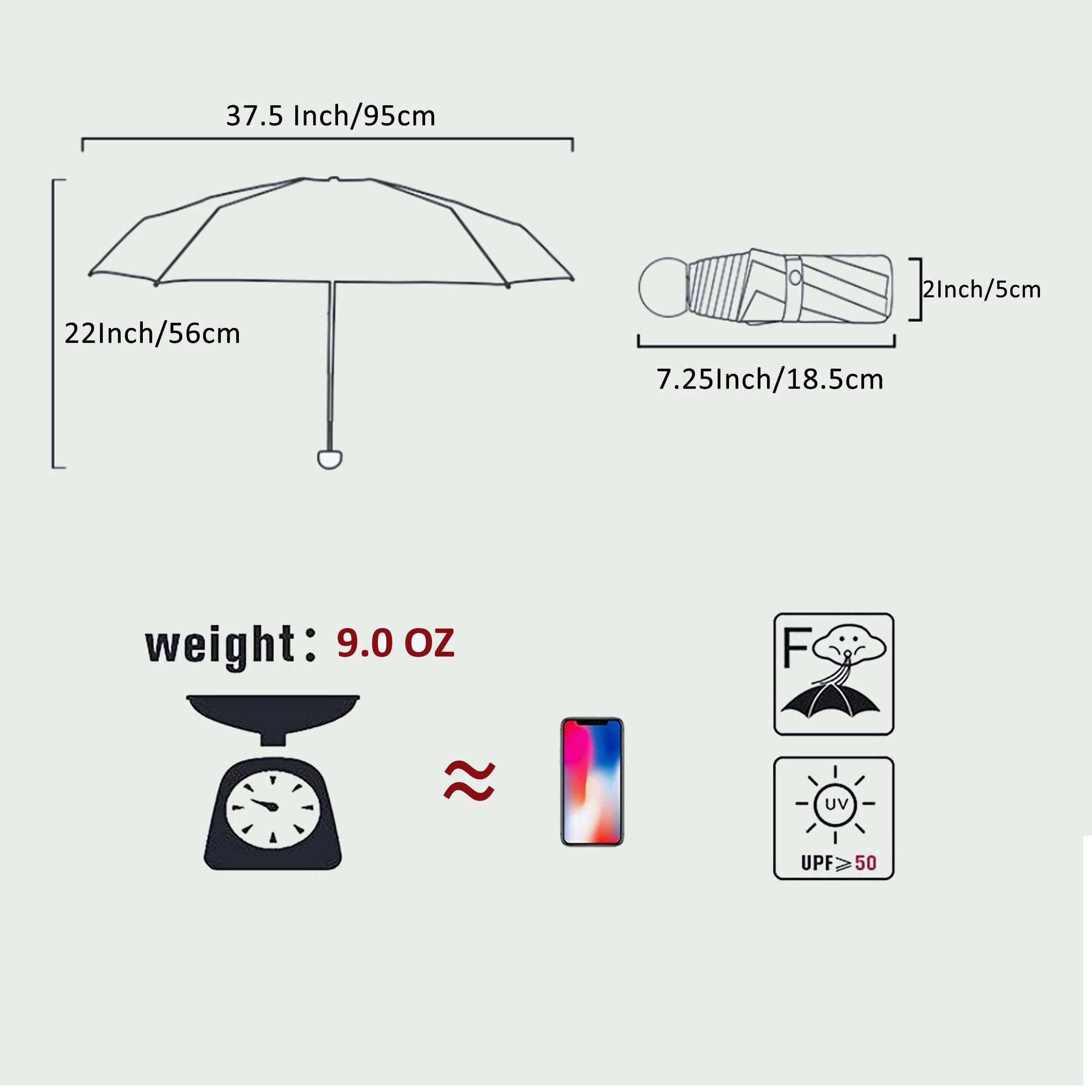 Small Mini Umbrella with Case Light Folding Compact Travel Umbrella Lightweight Portable Parasol for Backpack Purse