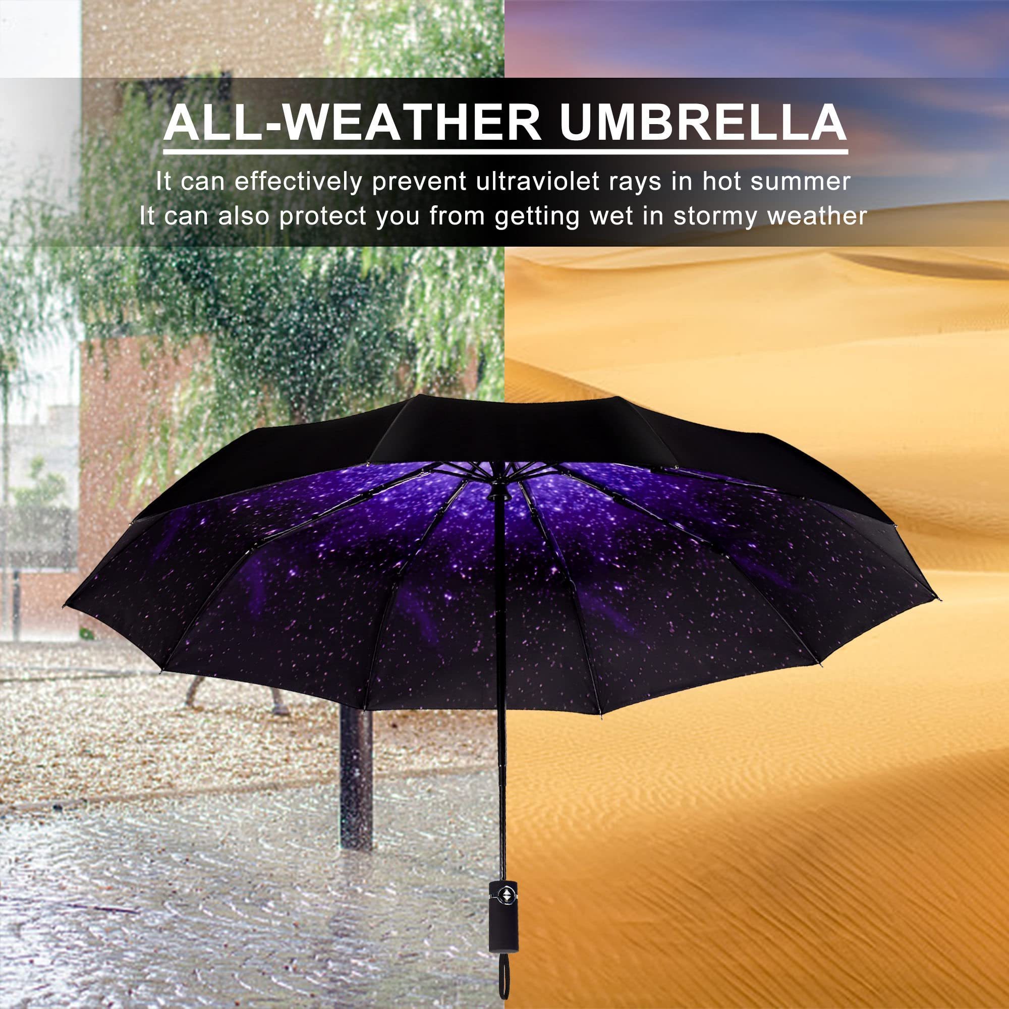 Strongest Windproof Travel Umbrella Light Portable and Automatic Folding Rain Umbrella Durable Premium Grip Fits Car & Backpack