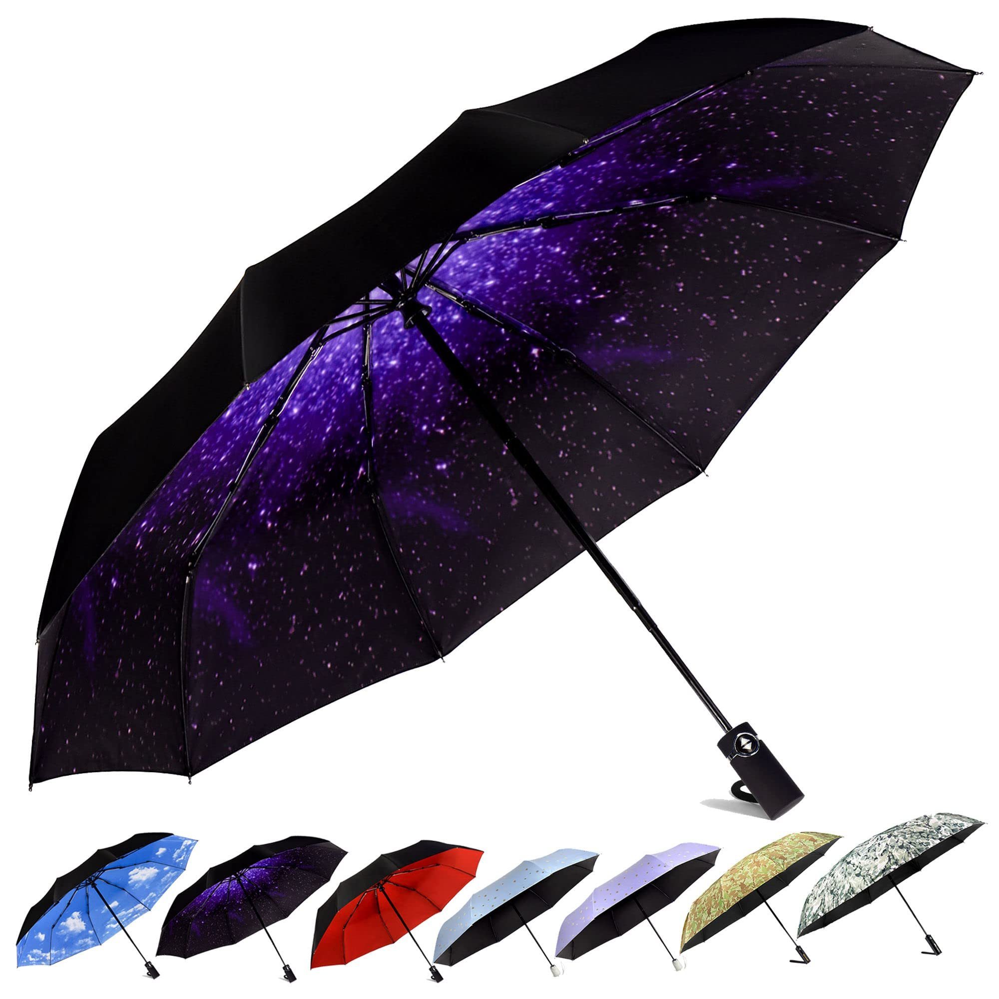 Strongest Windproof Travel Umbrella Light Portable and Automatic Folding Rain Umbrella Durable Premium Grip Fits Car & Backpack