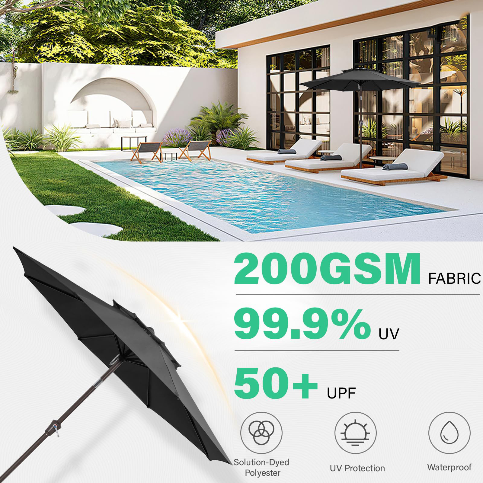 9' Outdoor Patio Umbrella Market Striped Umbrella with Push Button Tilt and Crank outdoor big beach poolside hotel umbrella