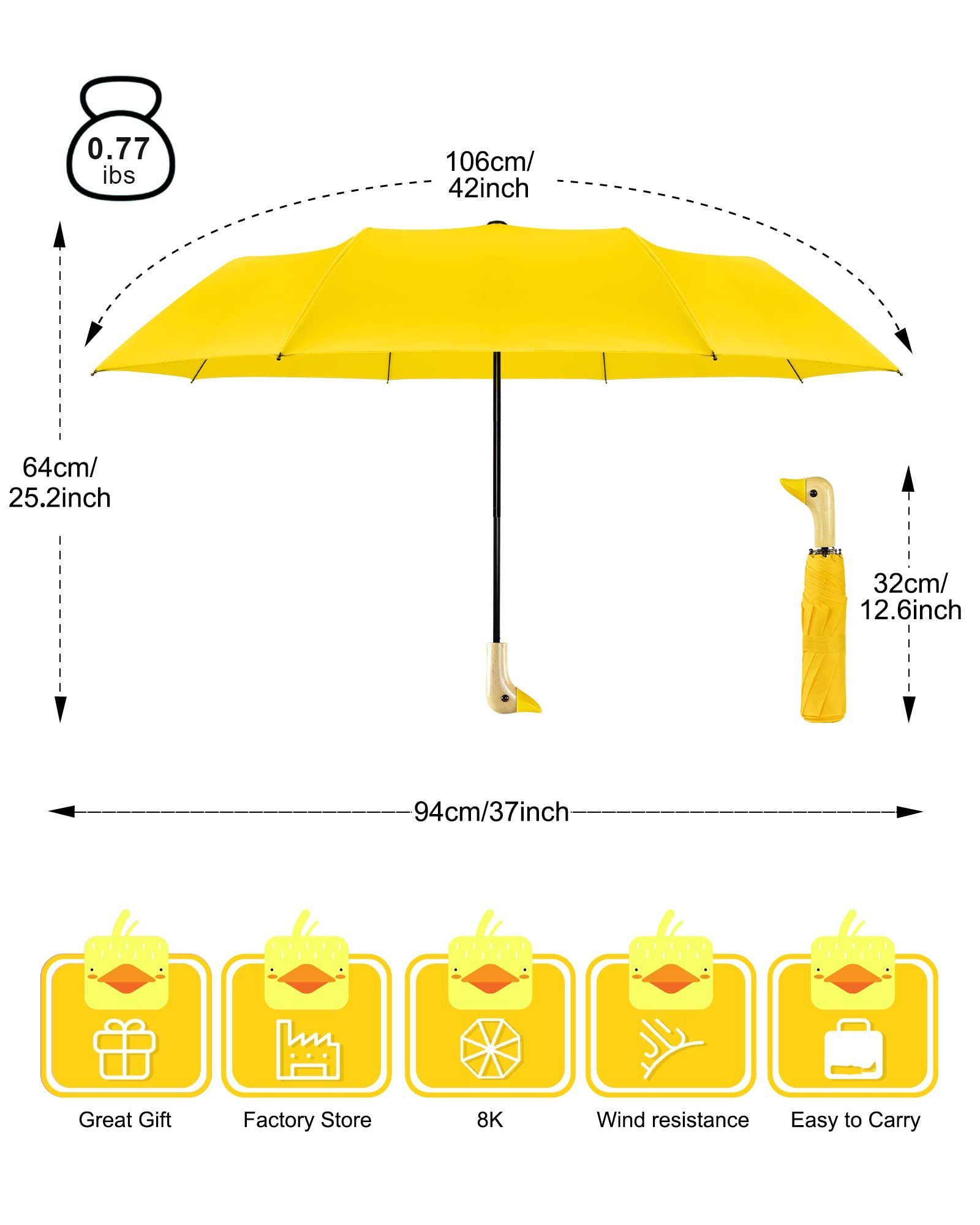 Compact Umbrellas Travel Umbrella Cute Duck Head Handle Design for Girls Gifts Steady 8 Ribs Folding Umbrella Lightweight