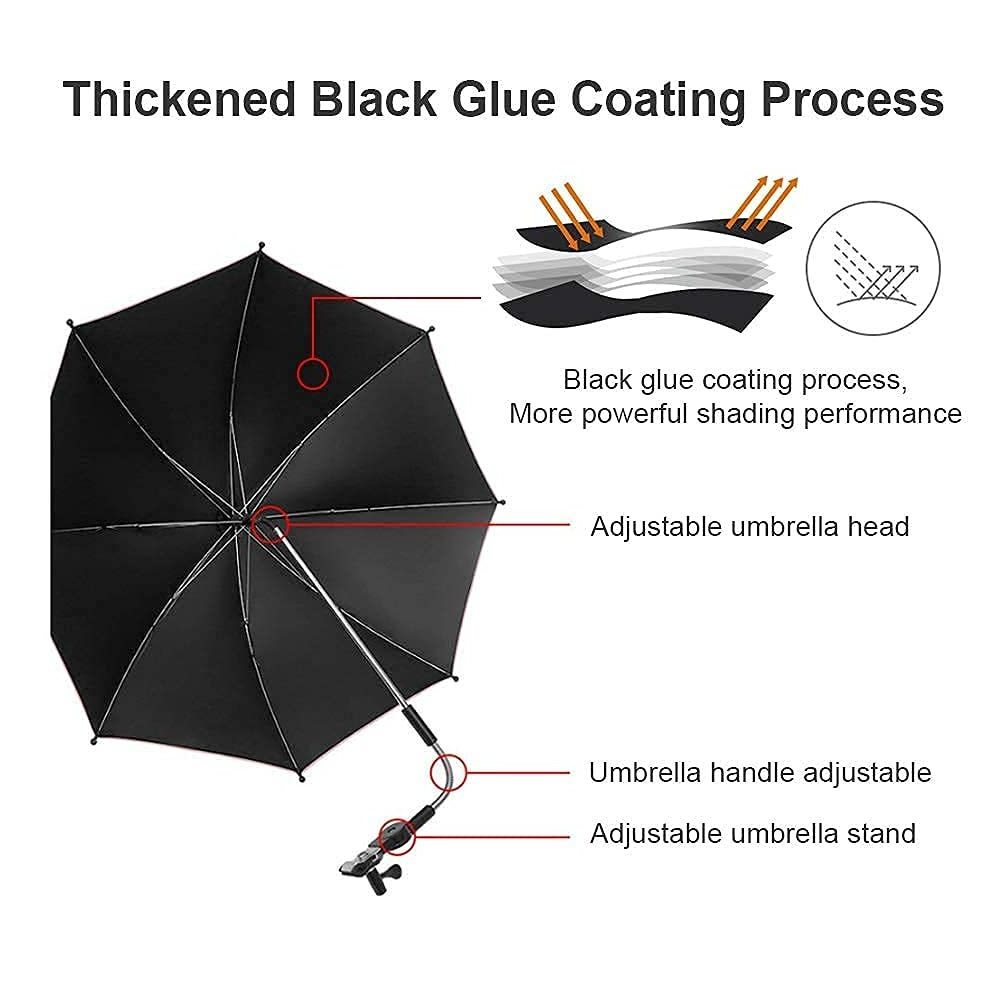 Pet Stroller Parasol Universal Umbrella with Clamp 360 Degree Adjustable UV Protection Sun Shade Waterproof Umbrella for Trolley