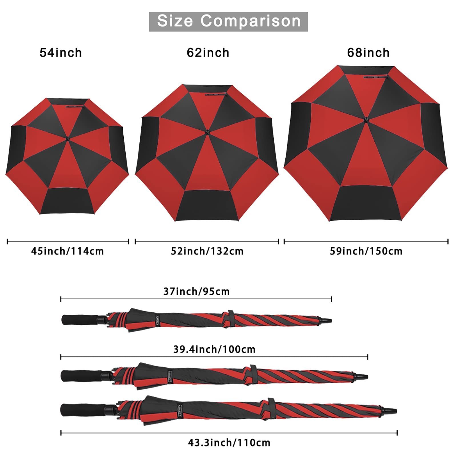 46/54/62 Inch Large Compact Golf Umbrella Windproof Reverse Travel Umbrella for Rain Double Umbrella Automatic Open Close