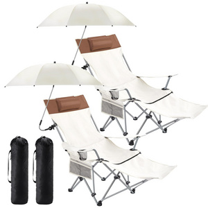 Beach Chair with Umbrella Reclining Camping Chair with Foot Rest Adjustable Chair Umbrella with Clamp SPF 50+uv