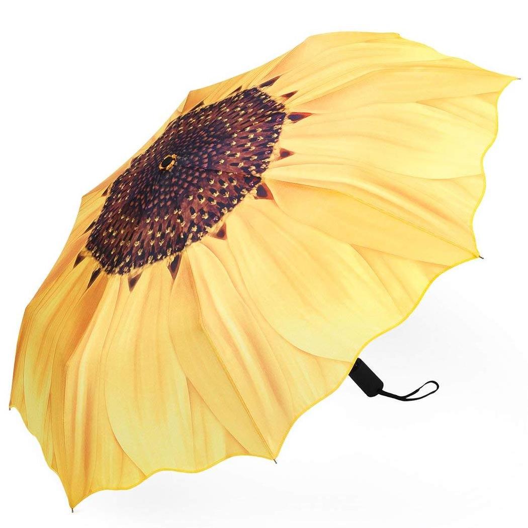 Free Sample Sun Flower Design Foldable Parasol Umbrella Anti-uv Sun Umbrella Potable Beach Umbrella