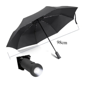 Lightweight Compact Travel Automatic Open Close Folding Umbrella torch handle Led Flashlight Folding Umbrella