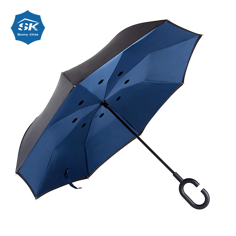 Hot Selling New Products Stock Custom Double Layer Inside Out C Shape Handle Inverted Reverse Umbrella