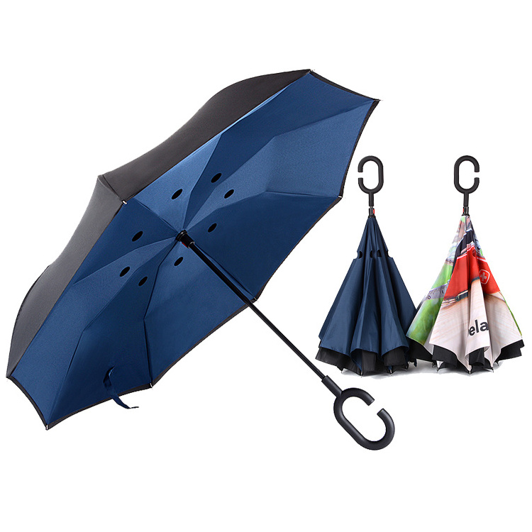 Accept custom full print 23 inch 8 panels manual open inverted umbrella with C shape handle