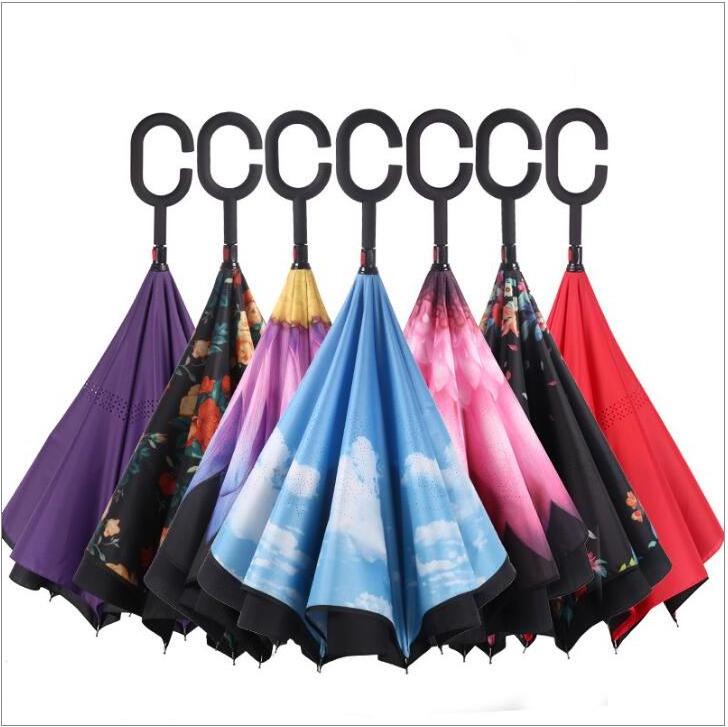 Accept custom full print 23 inch 8 panels manual open inverted umbrella with C shape handle